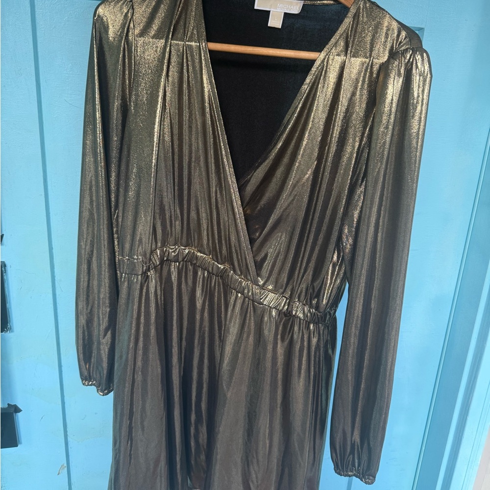 Michael Kors Shimmering Gold Long Sleeve Dress
